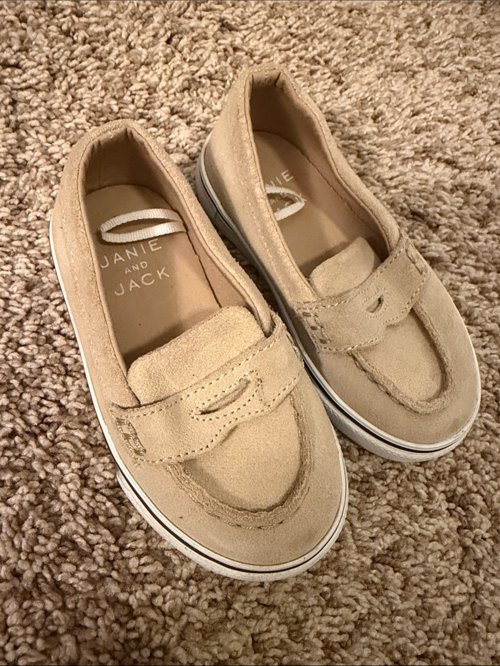 Janie and Jack Beige Suede Moccasin Loafers for Kids worn once